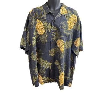 Tommy Bahama Black Hawaiian Pineapple Button-Down Shirt with Yellow Print